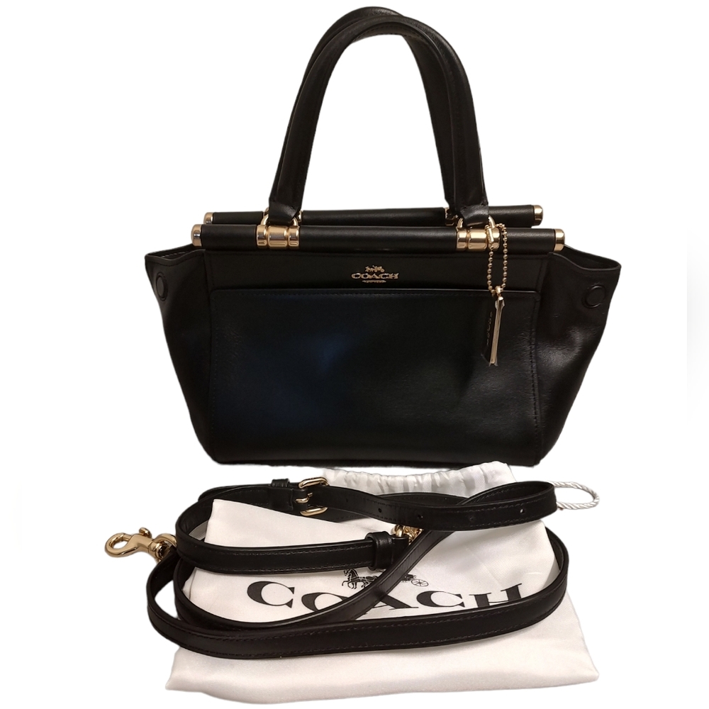 COACH Grace Bag 20 Framed Dowel Calf Leather Crossbody Tote Satchel Black 31918 - Picture 5 of 16